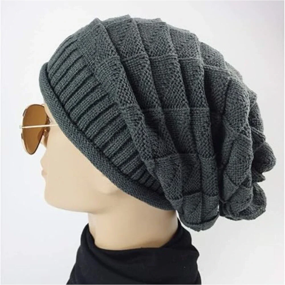 Dark Gray slouchy beanie long knit hat hipster Grunge hat Baggy